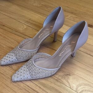 Nina Taupe Mesh D'Orsay Pointed-Toe Heels
